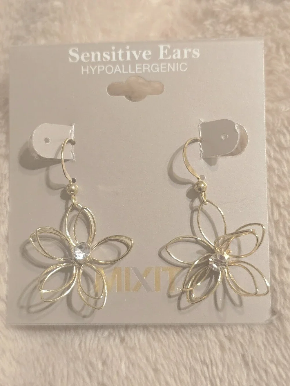 Mixit Gold Floral Drop Earrings with Clear Gem Centers